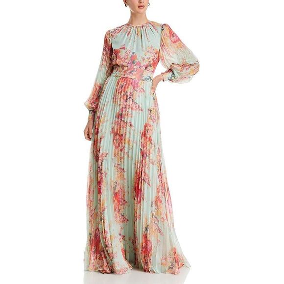 Teri Jon by Rickie Freeman Floral Print Pleated Dress Multi Size 4 0676 - Picture 1 of 6